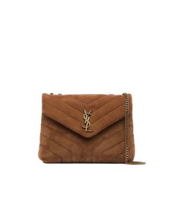Saint Laurent Cinnamon Loulou Medium Chain Bag In Suede Brown 23Cm
