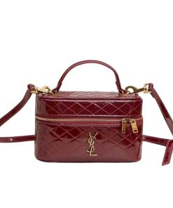 Saint Laurent Gany Vanity Bag In Patent Leather Wine Red 19Cm