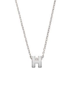Hermes Mini Pop H Pendant Necklace White And Silver
