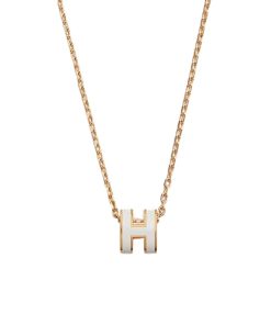 Hermes Mini Pop H Pendant Necklace White And Gold