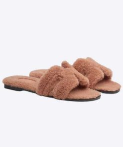 Hermes Shearling Oran Teddy Bear Slipper Sandals
