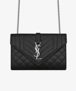 Saint Laurent Envelope Small Bag In Mix Matelassé Grain De Poudre Embossed Black Silver 600195Bow921000