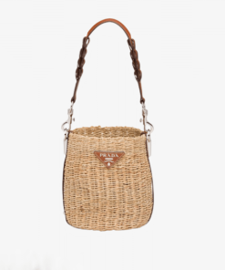 Prada Raffia And Leather Bucket Bag