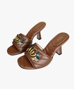 Gucci Women'S Flower Double G Slide Sandal Brown