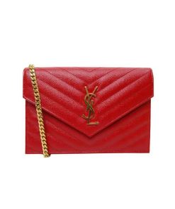 Saint Laurent Cassandre Matelassé Envelope Chain Wallet In Grain De Poudre Embossed Leather Opyum Red 695108Bow016008