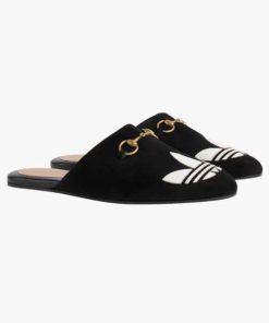 Gucci X Adidas Women'S Trefoil Slipper Suede Black 702211De8X01060