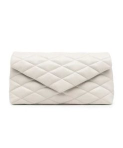 Saint Laurent Sade Puffy Leather Envelope Clutch Bag White 6550041El01