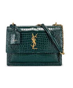 Saint Laurent Sunset Medium Chain Bag In Crocodile-Embossed Shiny Leather Mint 442906Dnd0J3144
