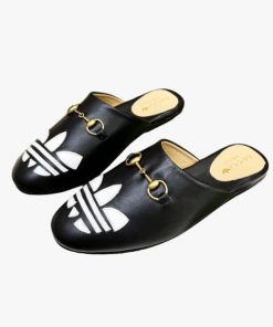 Gucci X Adidas Women'S Trefoil Slipper Leather Black