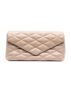 Saint Laurent Sade Puffy Leather Envelope Clutch Bag Beige 6550041El01