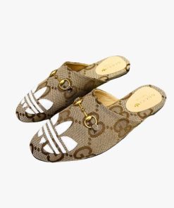 Gucci X Adidas Women'S Trefoil Slipper Gg Canvas Beige