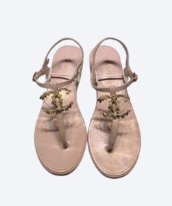 Chanel Gold Pearl Cc Logo Thong Sandals Pink