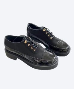 Chanel Single Round Cc Toe Thick Bottom Heel Loafers Black