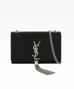 Saint Laurent Kate Small Chain Bag With Tassel In Crocodile-Embossed Shiny Leather Black 474366Dnd0N1000