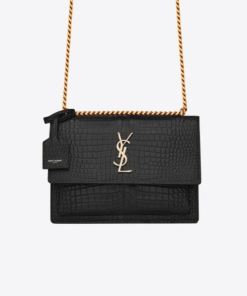 Saint Laurent Sunset Medium Chain Gab In Crocodile Embossed Shiny Black Gold 22Cm 442906Dnd0J1000