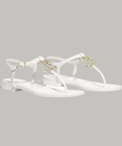 Chanel Gold Pearl Cc Logo Thong Sandals White
