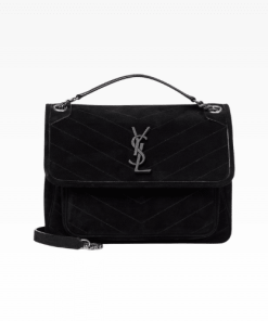Saint Laurent Niki Medium Quilted Suede Shoulder Bag Black