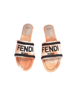 Fendi Logo-Embroidered Mule Slides Orange