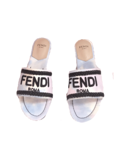 Fendi Logo-Embroidered Mule Slides Light Blue