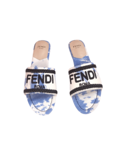 Fendi Logo-Embroidered Mule Slides Light Blue