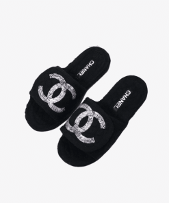 Chanel White Cc Strap Slippers Black