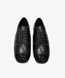 Chanel Cc Logo Cap Toe Leather Oxfords Loafers Black