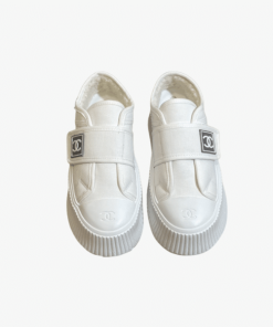 Chanel Cc Cap Toe Slipon Sneaker All White