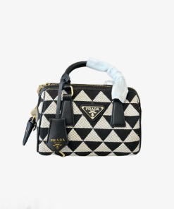 Prada Symbole Embroidered Fabric Top-Handle Black