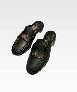 Chanel Casual Pain Laether Elegant Mules Sandals Black