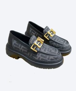 Fendigraphy Ff Leather Loafers Grey