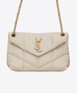 Saint Laurent Puffer Small Chain Bag In Quilted Lambskin White Gold 29Cm 5774761El079207