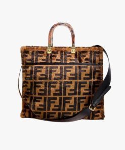 Fendi Sunshine Medium Ff Sheepskin Shopper Brown