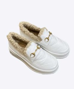 Gucci Fleece Collar White Loafers
