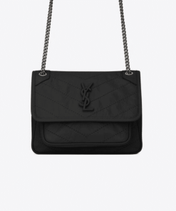 Saint Laurent Niki Baby Chain Bag In Crinkled Vintage Black Noir 21Cm 6331600En041000