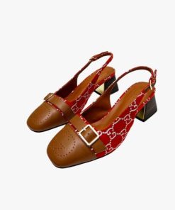 Gucci Women'S Mid Heel Slingback Brown And Red