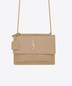 Saint Laurent Sunset Medium Chain Bag In Crocodile Embossed Shiny Apricot 22Cm 442906Dnd0N9207