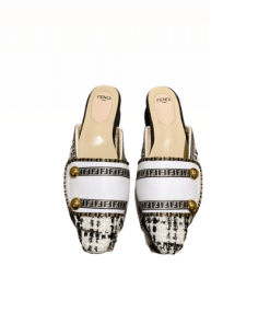 Fendi Ff Grey Strap Half Slippers White
