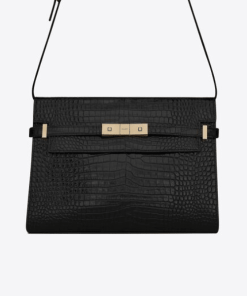 Saint Laurent Manhattan Shoulder Bag In Crocodile Embossed Shiny Black Gold 29Cm 579271Dnd0J1000