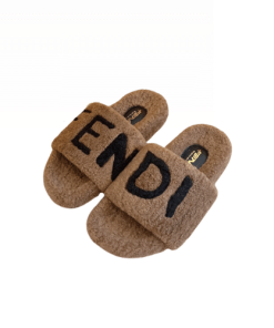 Fendi Fleece Slippers Brown