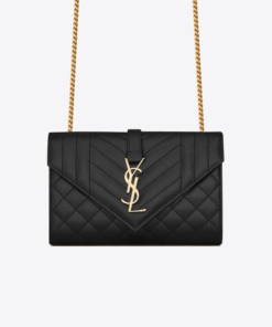 Saint Laurent Envelope Small Bag In Mix Matelassé Grain De Poudre Embossed Black Gold 21Cm 600195Bow911000
