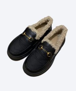 Gucci Fleece Collar Black Loafers