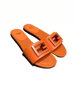 Fendi Signature Leather Sandals Slide Orange