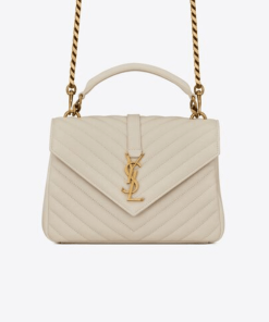 Saint Laurent College Medium Chain Bag In Quilted Leather White 24Cm 600279Brm079207