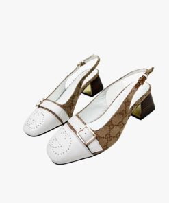 Gucci Women'S Mid Heel Slingback Brown And White