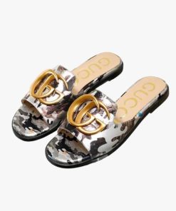 Gucci Princetown Gg Cow Print Slippers Black And White