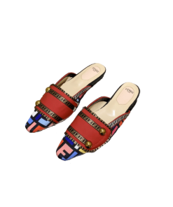 Fendi Flat Loafers Ff White Strap Red