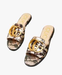 Gucci Princetown Gg Cow Print Slippers Brown And White