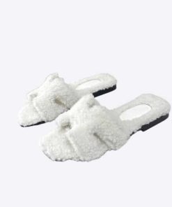 Hermes Shearling Oran White Slipper Sandals