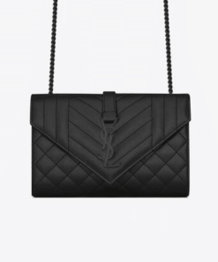 Saint Laurent Envelope Small Bag In Mix Matelassé Grain De Poudre Embossed Black Noir 600195Bow981000