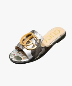 Gucci Princetown Gg Cow Print Slippers Sliver Tone